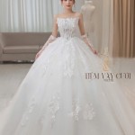 TVC778 Váy Cưới Làm Lễ, Đầm Cưới Cao Cấp, Hoa 3D, Cúp Ngực