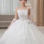 TVC778 Váy Cưới Làm Lễ, Đầm Cưới Cao Cấp, Hoa 3D, Cúp Ngực