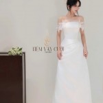 TVC783 Váy Cưới Đi Bàn, Đầm Cưới Xuông, Bệt Vai Ngang, Nhẹ Nhàng