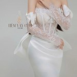 TVC785 Váy Cưới Đi Bàn, Đầm Cưới Đuôi Cá, Nơ Rời, Găng Tay