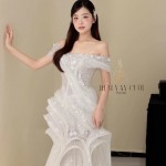 TVC791 Váy Cưới Đi Bàn, Đầm Cưới Đuôi Cá, Cúp Ngực, Lấp Lánh, Cao Cấp