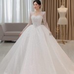 TVC795 Váy Cưới Làm Lễ, Đầm Cưới Đi Tiệc, Dài Tay, Kim Sa, Cúp Ngực, Tùng Bồng