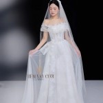 TVC800 Váy Cưới Đi Bàn, Đầm Cưới Đi Bàn, Bệt Vai Ngang, Xếp Ly, Dáng Xòe