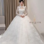 TVC802 Váy Cưới Làm Lễ, Đầm Cưới Đi Tiệc, Dài Tay, Cổ Cao