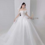 TVC805  Váy Cưới Làm Lễ, Đầm Cưới Đi Tiệc, Voan, Bệt Vai Ngang, Tùng Bồng