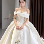 TVC807 Váy Cưới Làm Lễ, Đầm Cưới Cô Dâu, Cúp Ngực, Hoạ Tiết