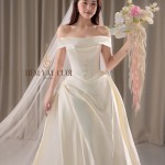 TVC808 Váy Cưới Đi Bàn, Đầm Cưới Dáng Ôm, Bệt Vai Ngang, Phi