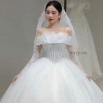 TVC812 Váy Cưới Làm Lễ, Đầm Cưới Đi Tiệc, Bệt Vai Ngang, Ren, Tùng Bồng