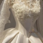 TVC823 Váy Cưới Làm Lễ, Đầm Cưới Dài Tay, Cổ Đá Rời, Tùng Bồng