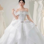 TVC827 Váy Cưới Làm Lễ, Đầm Cưới Đi Tiệc, Voan, Bệt Vai Ngang, Tùng Bồng