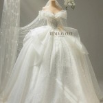 TVC830 Váy Cưới Làm Lễ, Đầm Cưới Đi Tiệc, Kim Sa Cúp Ngực, Tùng Bồng Bềnh