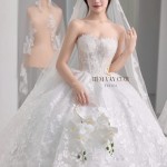 TVC831 Váy Cưới Làm Lễ, Váy cúp ngực, Vải Lưới Mịn, Hoa 3D Bản To, Tùng Xòe Bồng Bềnh