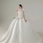 TVC832 Váy Cưới Làm Lễ, Đầm Cưới Đi Tiệc, Dài Tay Phối Vải Ren Lưới Hoa, Cổ Ren