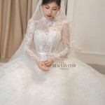 TVC834 Váy Cưới Làm Lễ, Đầm Cưới Đi Tiệc, Dài Tay, Kim Tuyến