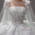 TVC837 Váy Cưới Làm Lễ, Đầm Cưới Đi Tiệc, Dáng Xoè, Dài Tay, Cúp Ngực, Đính Đá