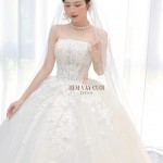 TVC839 Váy Cưới Làm Lễ, Đầm Cưới Lông Vũ, Cúp Ngực, Dáng Xoè