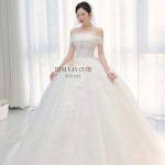 TVC839 Váy Cưới Làm Lễ, Đầm Cưới Lông Vũ, Cúp Ngực, Dáng Xoè