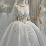 TVC848 Váy Cưới Làm Lễ, Váy Cưới Cô Dâu, Đầm Cưới Đi Tiệc, Gọng Corset, Cúp Ngực, Phi, Xếp Ly, Tùng Bồng