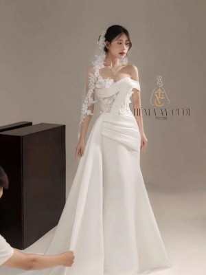 TVC786 Váy Cưới Đi Bàn, Đầm Cưới Đuôi Cá, Tà Lệch, Gọng Corset