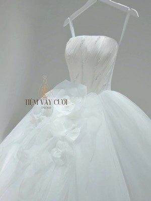 TVC810 Váy Cưới Làm Lễ, Đầm Cưới Tiệc, Cúp Ngực, Hoa 3D