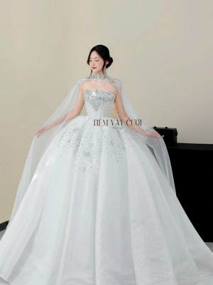 TVC818 Váy Cưới Làm Lễ, Đầm Cưới Thiết Kế, Cúp Ngực, Đính Đá