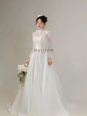 TVC821 Váy Cưới Đi Bàn, Đầm Cưới Dáng Xuông, Hoa 3D