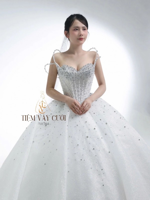 TVC764 Váy Cưới Làm Lễ, Đầm Cưới Cao Cấp, Đính Đá Cao Cấp