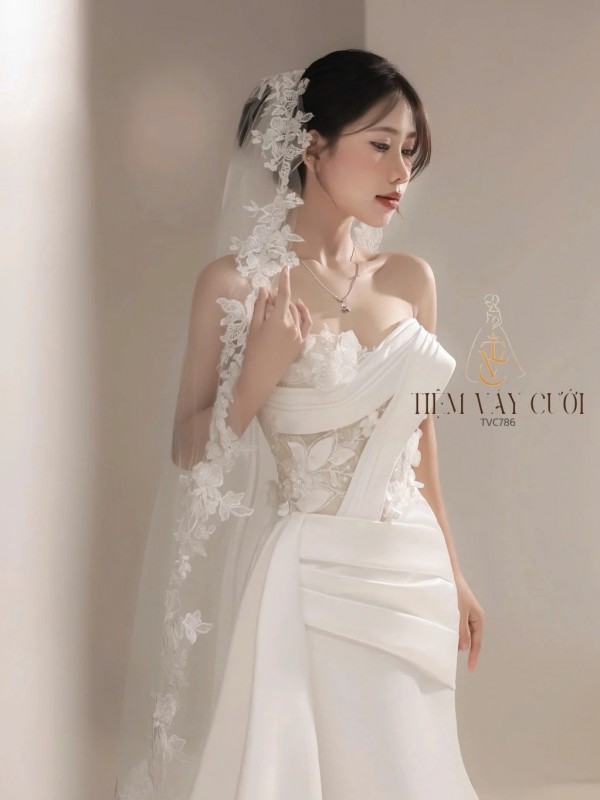 TVC786 Váy Cưới Đi Bàn, Đầm Cưới Đuôi Cá, Tà Lệch, Gọng Corset
