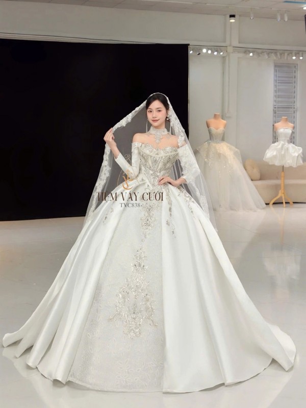 TVC838 Váy Cưới Làm Lễ, Đầm Cưới Đi Tiệc, Cúp Ngực
