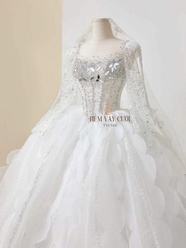 TVC840 Váy Cưới Làm Lễ, Đầm Cưới Đi Tiệc, Đính Đá, Cúp Ngực