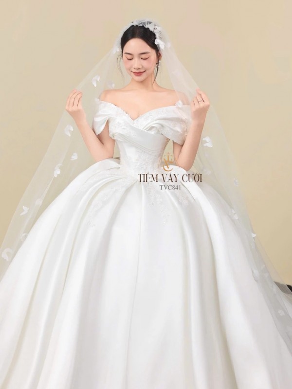 TVC841 Váy Cưới Làm Lễ, Đầm Cưới Tiệc, Kim Sa, Cúp Ngực, Tùng Bồng