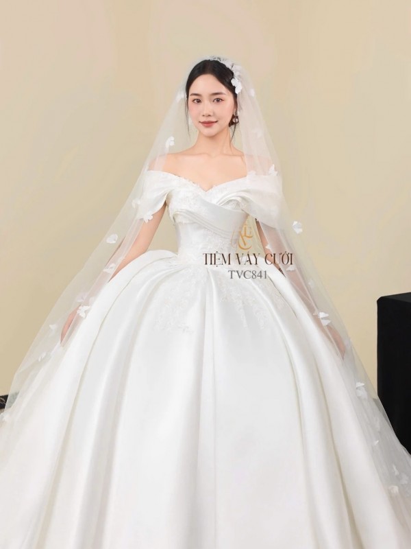 TVC841 Váy Cưới Làm Lễ, Đầm Cưới Tiệc, Kim Sa, Cúp Ngực, Tùng Bồng