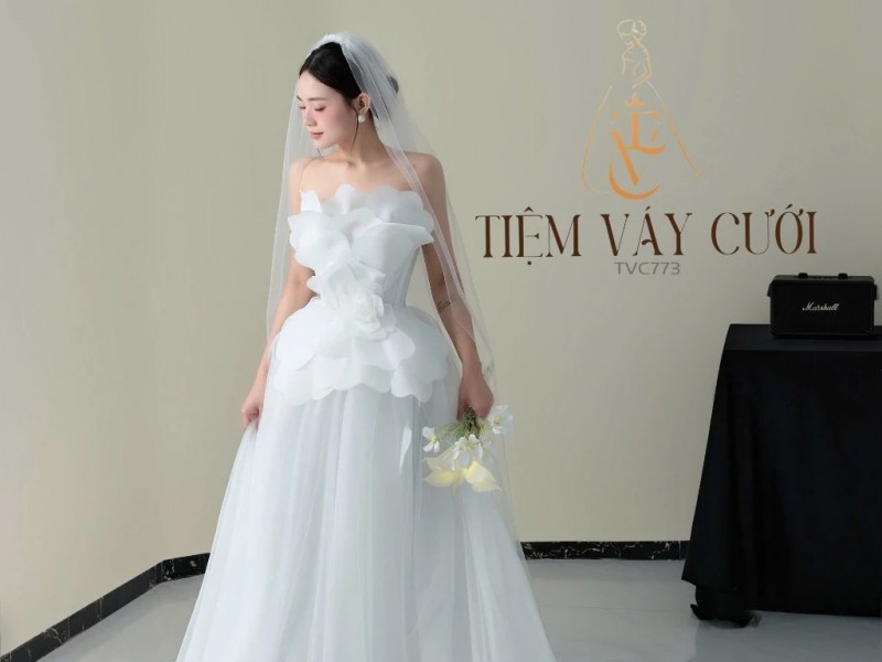 TVC773 Váy Cưới Đi Bàn, Đầm Cưới Đi Bàn, Cúp Ngực, Dáng Xòe