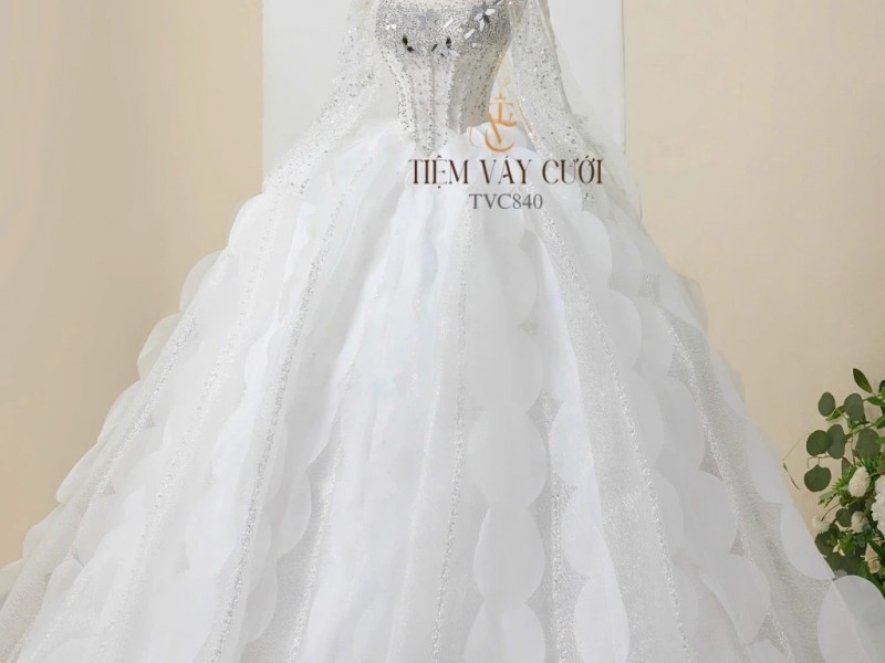 TVC840 Váy Cưới Làm Lễ, Đầm Cưới Đi Tiệc, Đính Đá, Cúp Ngực